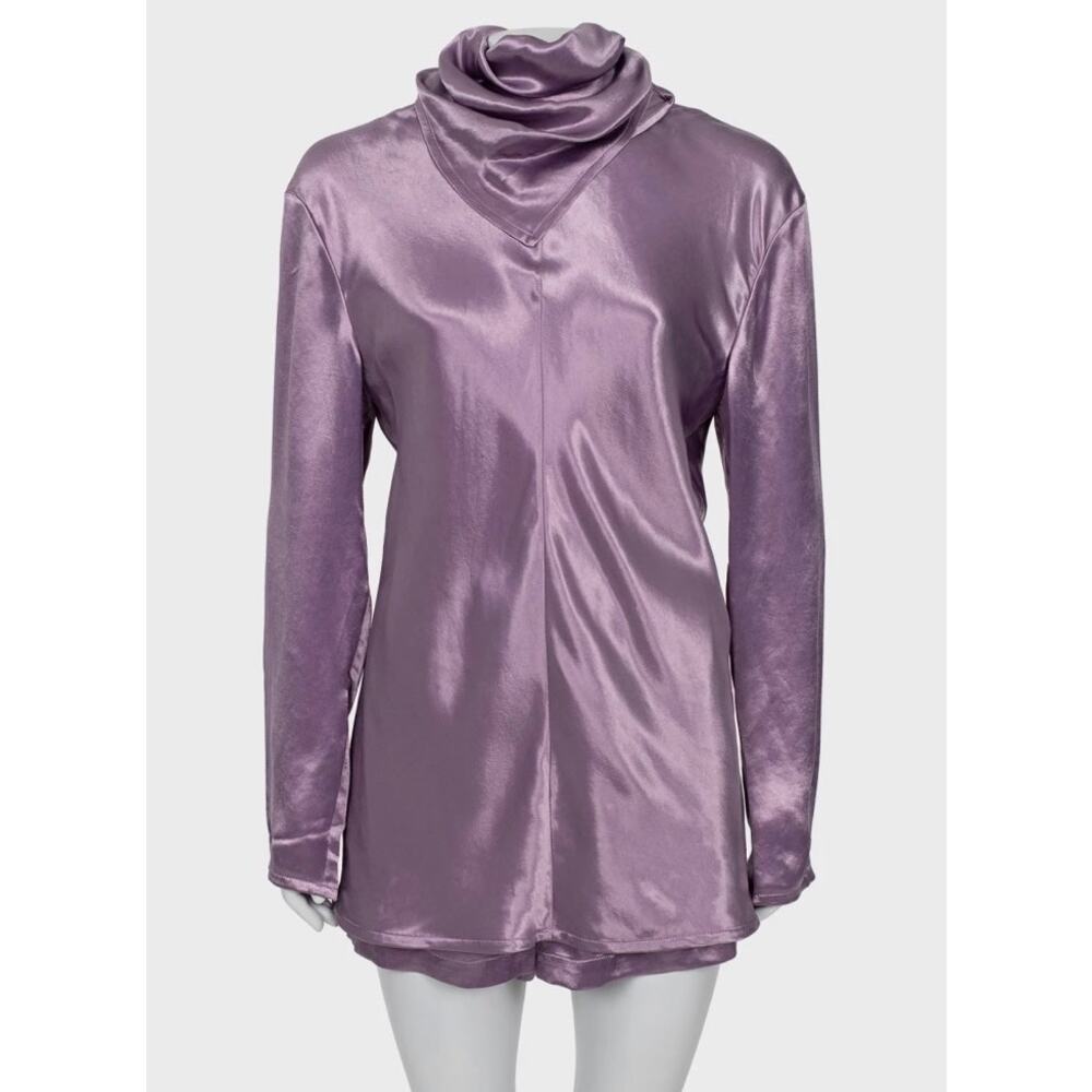 Bottega Veneta Purple Cupro Shorts & Blouse Set IT42